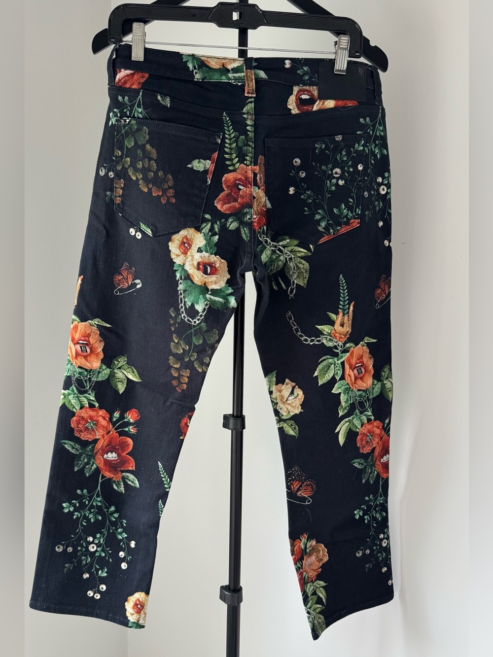 R13 Black Jean with Fun Multicolor Floral Print - Picture 2 of 13